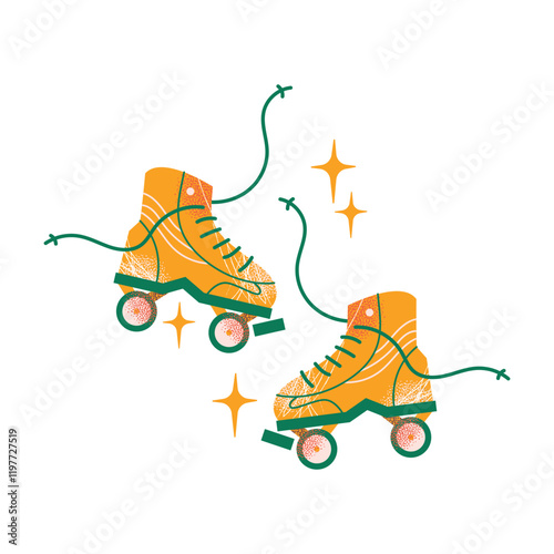 Colorful roller skates set in retro style. Flat vector illustration isolated on white background. Sport and disco. Retro fashion style from 80s and 90s.