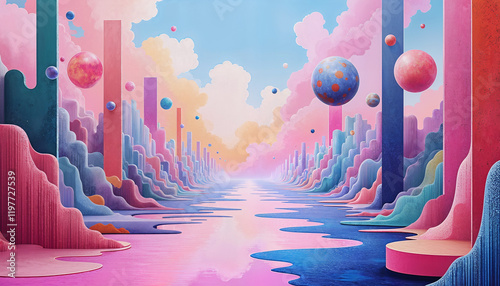 Fantasy abstract background with dreamy surrealistic colorful shapes