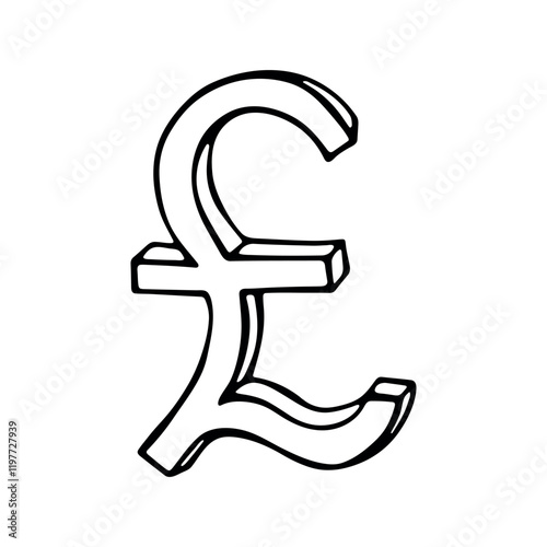 Hand drawn british pound currency symbol. Brush stroke doodle. Single element for design