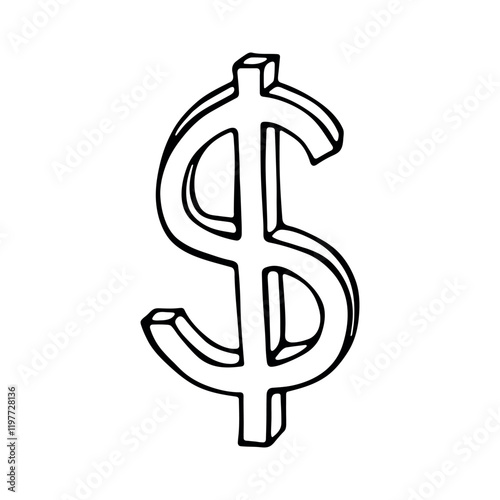 Hand drawn dollar currency symbol. Brush stroke doodle. Single element for design