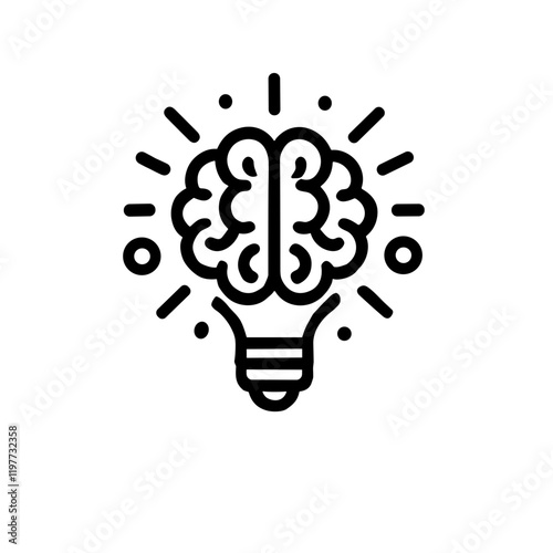 A minimalistic black-and-white line art icon of brain storm power thinking in a clean vector design