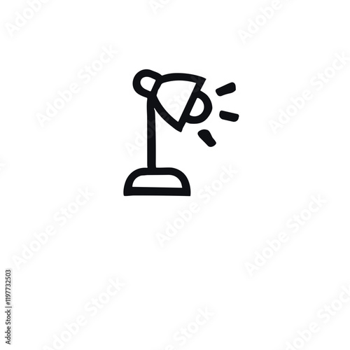 A minimalistic black-and-white line art icon of lamp in a clean vector design that evokes clarity and style