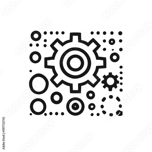 A minimalistic black-and-white line art icon of settings gears (cogs) in a clean vector design