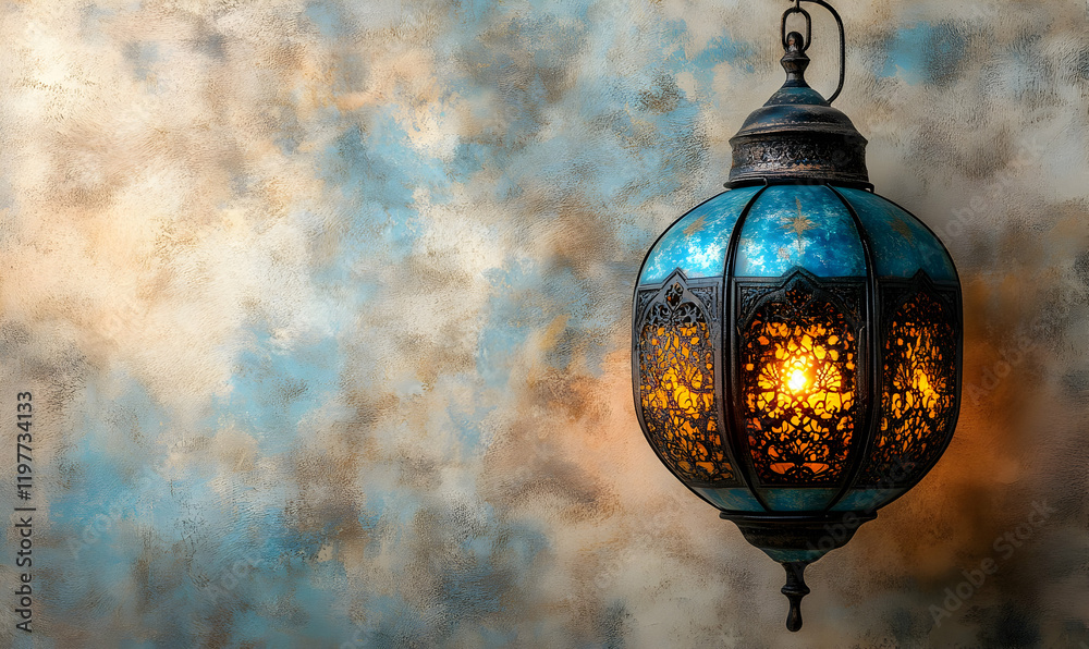 Hanging Lantern, Illuminated, Festive, Moroccan, Background, Teal, Celebration, Design Hanging Lantern, Illuminated, Festive, Moroccan, Background, Teal, Celebration, Design