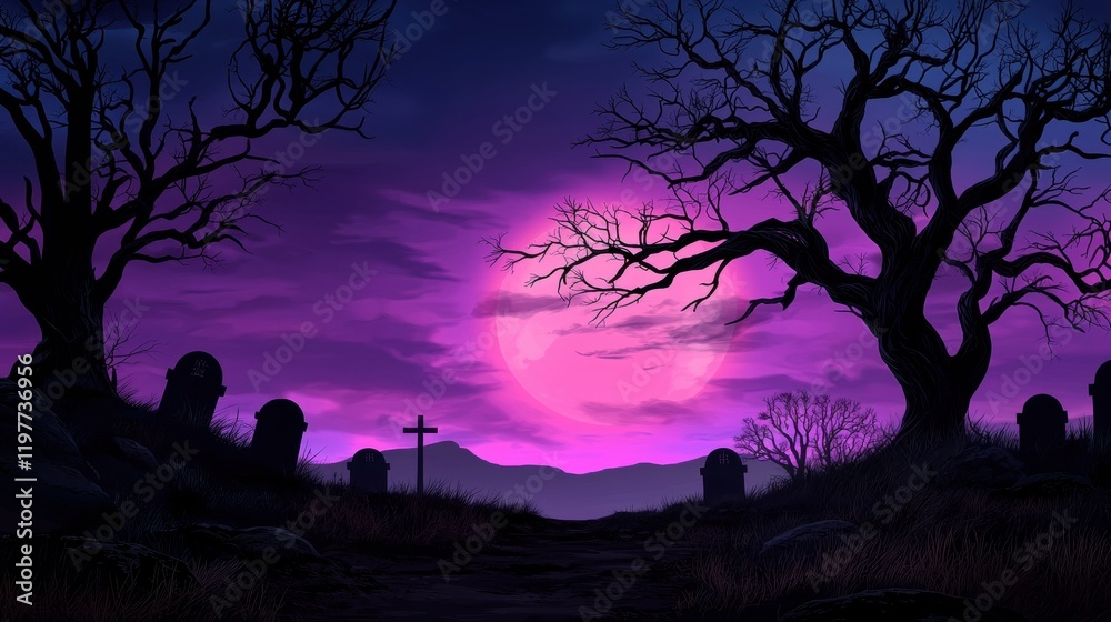 halloween background with graveyard and tombstones