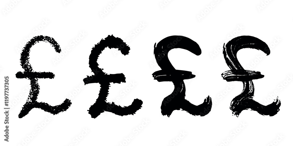 Hand drawn british pound currency symbol set Brush stroke doodle Single element for design Hand drawn british pound currency symbol set Brush stroke doodle Single element for design