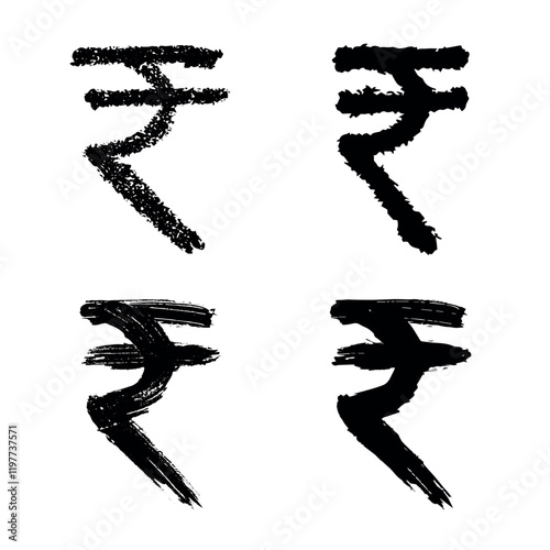 Hand drawn rupee symbol set Brush stroke doodle Single element for design