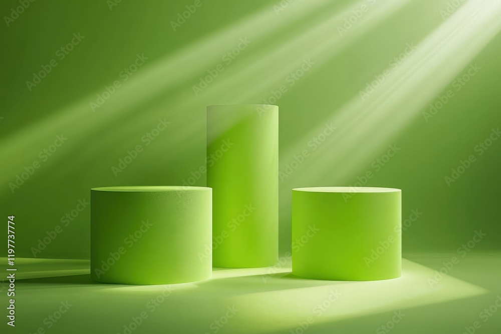 Three Green Cylindrical Displays Three Green Cylindrical Displays