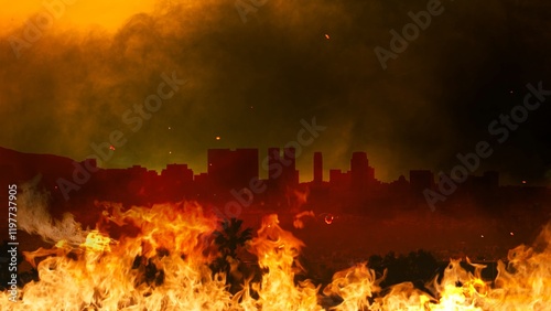 Wildfire engulfs Los Angeles skyline, threatening homes and wildlife at sunset