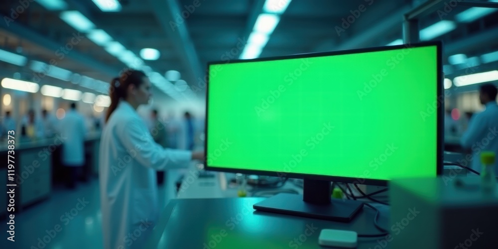 A modern laboratory scene featuring a monitor with a green screen, highlighting the importance of technology in research and analysis. A modern laboratory scene featuring a monitor with a green screen, highlighting the importance of technology in research and analysis.