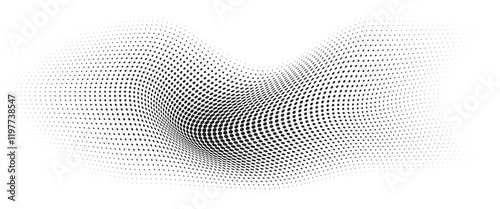 Obraz na płótnie Flowing Wave Dot Halftone Pattern: Curve Gradient Shape on Transparent Background. Suitable for AI, Tech, Network, Digital, Science, and Technology Themes. w salonie