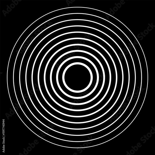 Circle black earthquake icon set. Round vibration graphic or black alert radar. Radio signal. Symbol of waveform burst rays. Concentric circles isolated on white background. Concentric circulation. 77