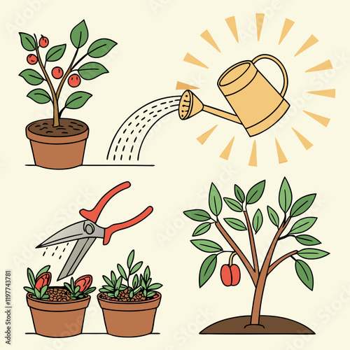 Modern plant care vector illustrations
