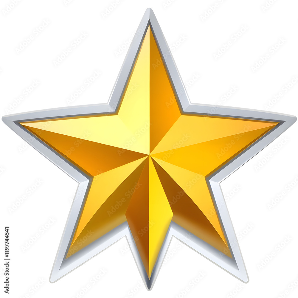 Fototapeta premium A star icon with a 3D metallic effect. Creative and Artistic. png isolated background. transparent background.