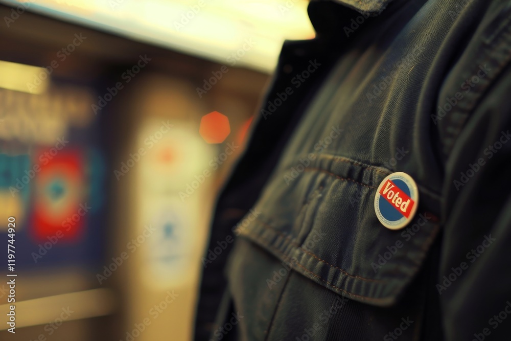 Fototapeta premium I voted button on jacket close-up