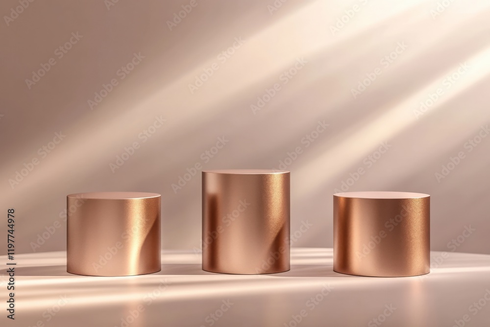 Three Rose Gold Cylinders on Display Three Rose Gold Cylinders on Display
