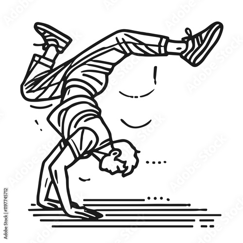 Dynamic breakdancer icon in action, stylized silhouette showcasing energetic movement in vector design