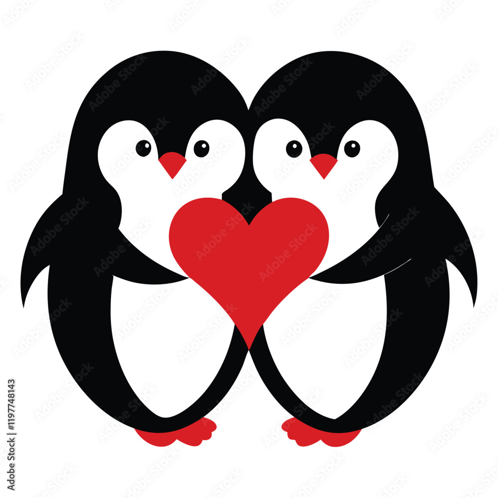 Fototapeta premium penguins holding a red heart together