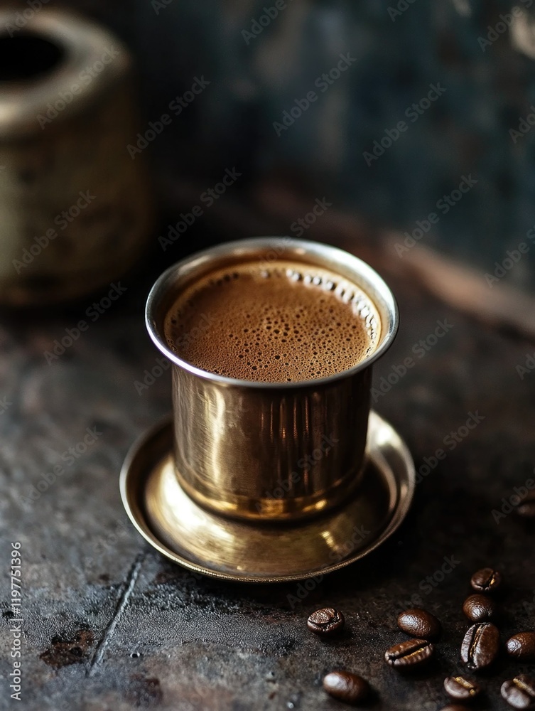 Authentic Cup of Coffee on Rustic Table Authentic Cup of Coffee on Rustic Table