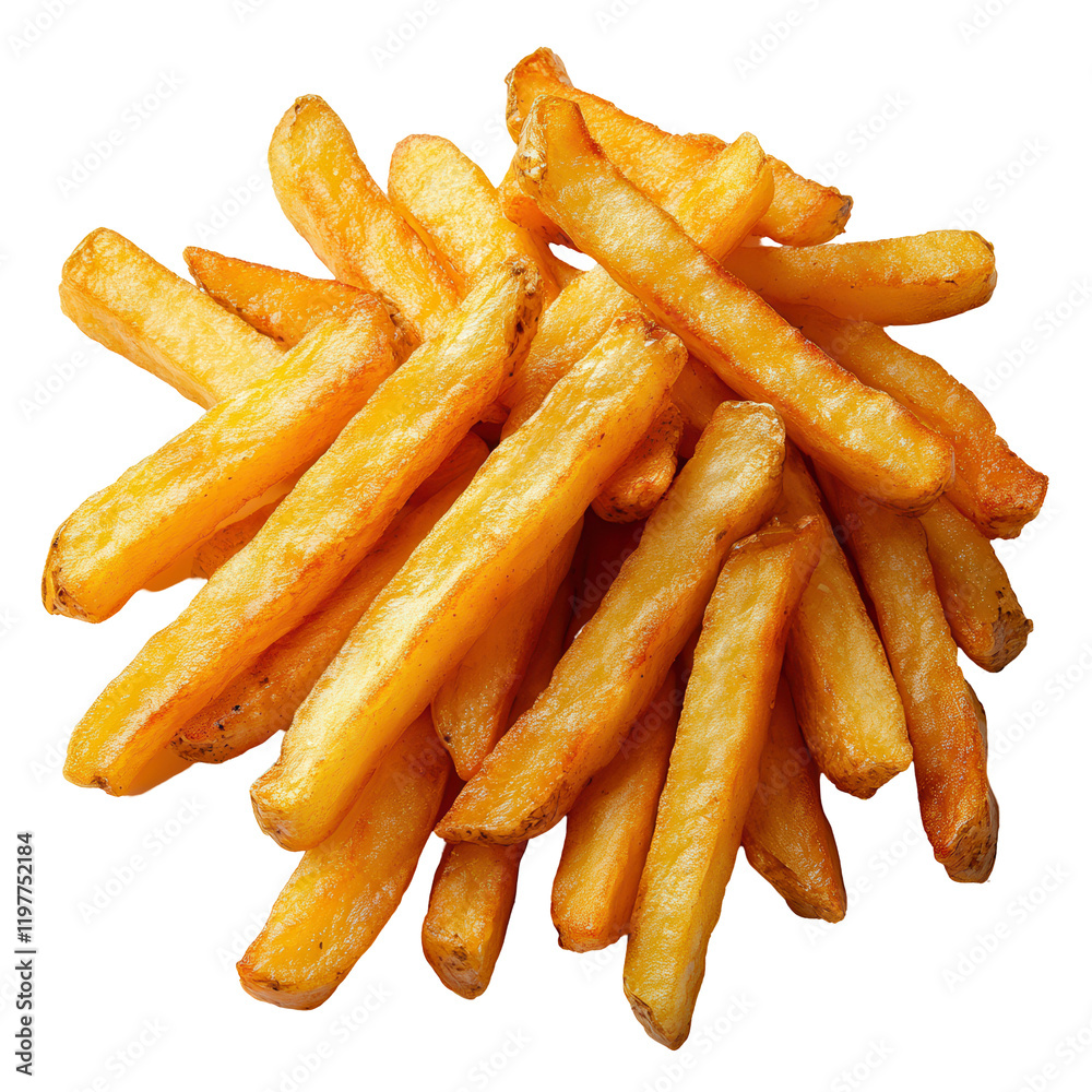 Freshly cooked golden fries served on a plate at a casual dining location in the afternoon isolated on transparent background Freshly cooked golden fries served on a plate at a casual dining location in the afternoon isolated on transparent background