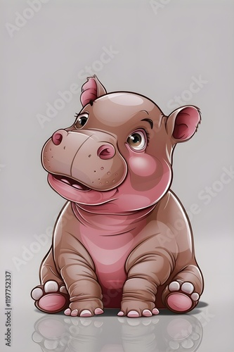 Cute 3D Cartoon baby Hippo. Cartoon vector illustration.