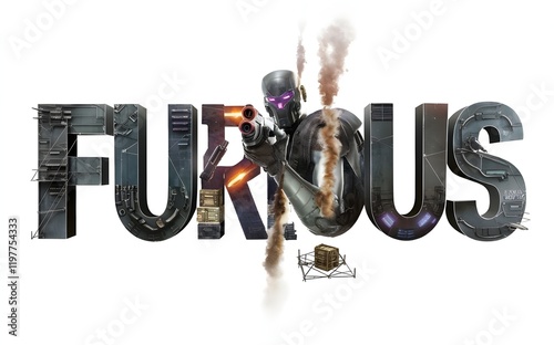 Furious 3d text illustration art isolated on white background 
