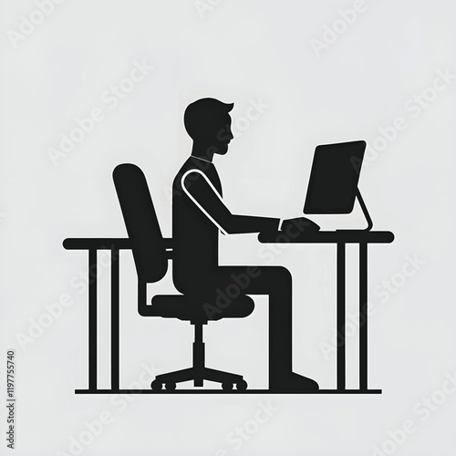 Vector silhouette of a person using a computer.
