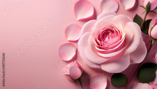 Obraz na płótnie A beautiful arrangement of pink roses on a soft pink background. The roses are in full bloom and have a delicate, almost papery quality. w salonie