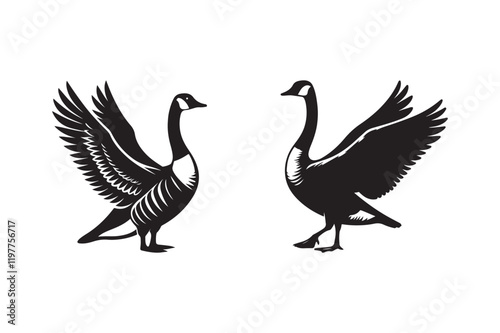 Vector Silhouette of Two Geese with Wings Spread