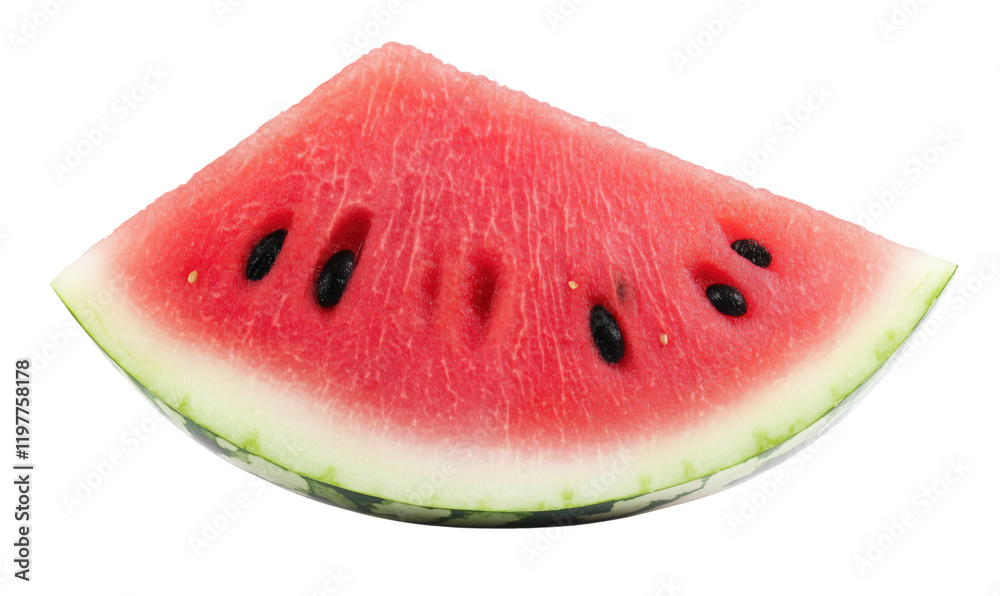 Fresh Watermelon Slice with Juicy Red Flesh and Black Seeds, Vibrant Green Rind, Isolated on White Background, isolated on transparent background, png Fresh Watermelon Slice with Juicy Red Flesh and Black Seeds, Vibrant Green Rind, Isolated on White Background, isolated on transparent background, png