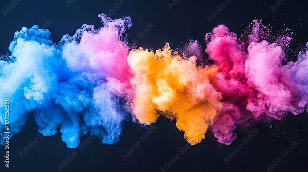 Colorful powder explosion creates vibrant abstract effect against dark background Colorful powder explosion creates vibrant abstract effect against dark background