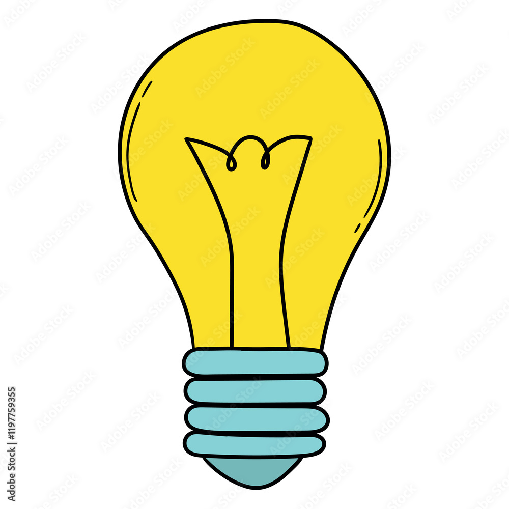 Hand drawn cartoon yellow light bulb on white background. Hand drawn cartoon yellow light bulb on white background.