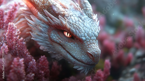 Stunning blue dragon with floral embellishments and scales picture