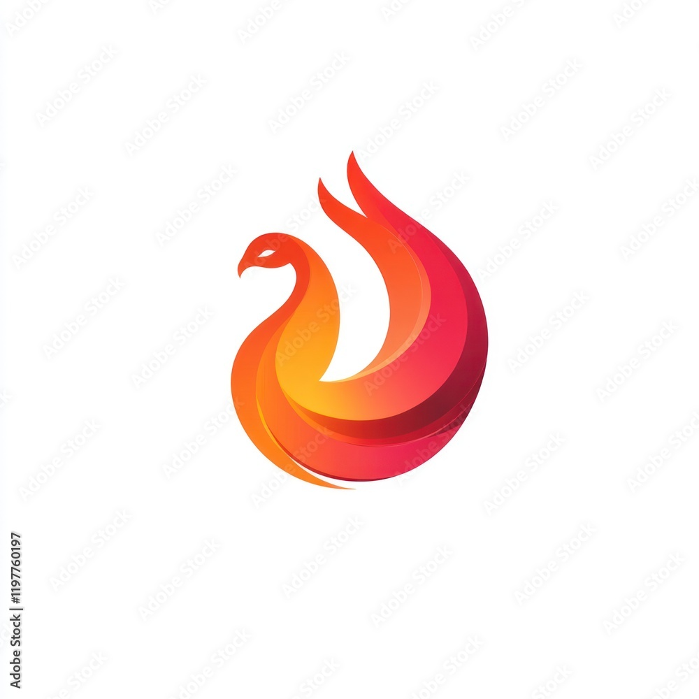 Stylized phoenix bird with curved feathers in shades of orange and red for illustration Stylized phoenix bird with curved feathers in shades of orange and red for illustration