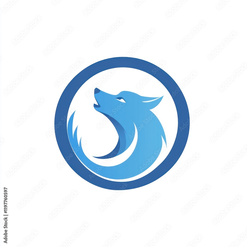 Blue wolf logo design, circle, howling, white background, graphic design Blue wolf logo design, circle, howling, white background, graphic design
