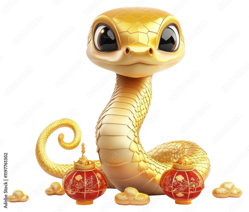 Fototapeta premium PNG Snake lantern chinese golden.