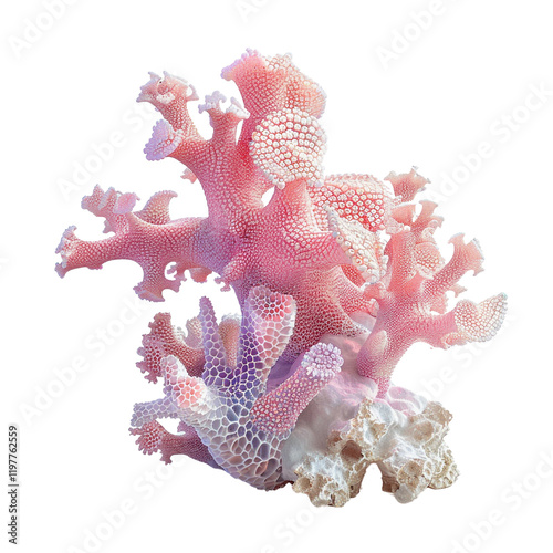 Delicate pink coral isolated on transparent background showcasing intricate texture and unique formations a beautiful underwater specimen photo