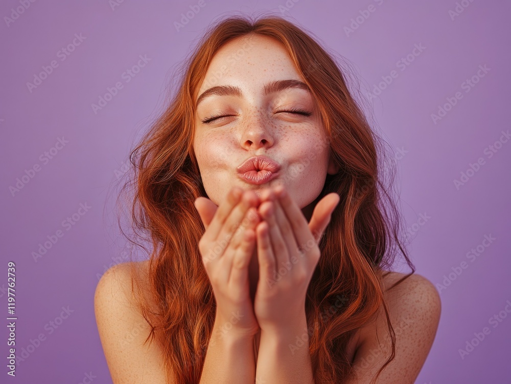 Blushing Teen Girl Kissing Her Hand with a Smile Blushing Teen Girl Kissing Her Hand with a Smile