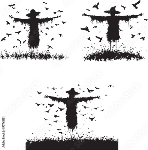 Silhouette of Scarecrow vector icon. Halloween and Horror like