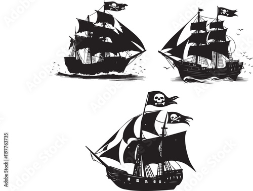 Pirate Ship Silhouette Vector