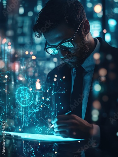 Wallpaper Mural High-Tech Professional in Digital Holographic Environment Torontodigital.ca