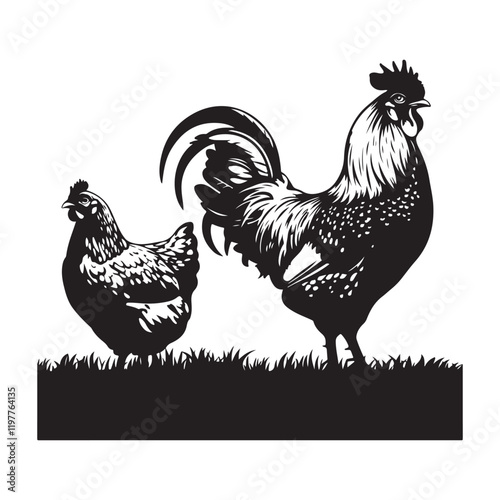 Chicken vector icon Art & Illustration. farm, poultry, hen, fowl icon Chicken Silhouette,