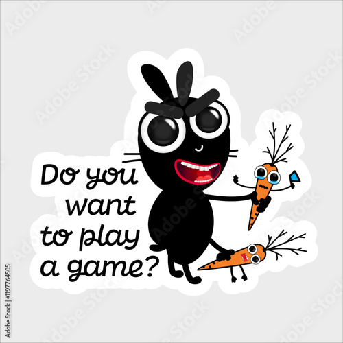 Bunny character. Sticker. Vector design. Do you want to play a game?