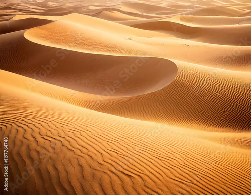 Fototapeta Naklejka Na Ścianę i Meble -  Flowing sand dune textures desert landscape seamless pattern natural environment aerial view simplicity of beige and golden tones