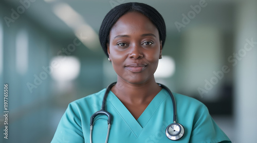 Close-up of a nurse with a stethoscope, symbolizing healthcare, professionalism, and care photo