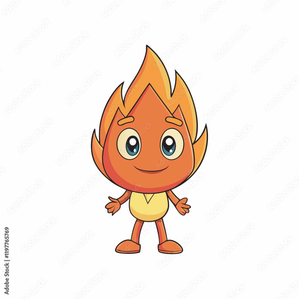 Fire Cute Character Flat Cartoon Vector Design Illustration