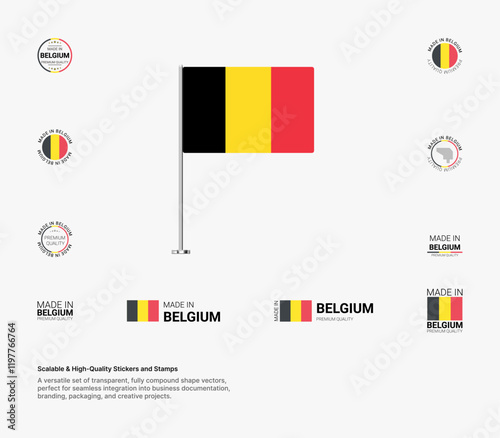 Made in Belgium Stamps, Flag, Tags, labels, Seals, Icons. Creative Designs for Branding and Packaging