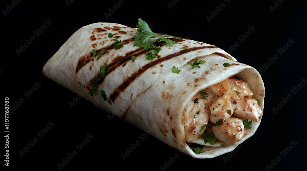 Crispy Chicken Shawarma Wrap with Fresh Ingredients and Sauce Crispy Chicken Shawarma Wrap with Fresh Ingredients and Sauce