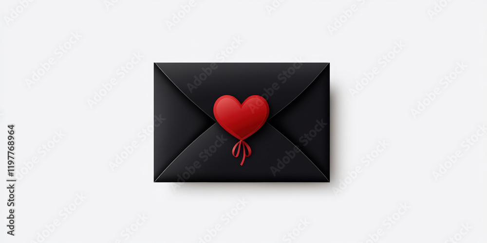 A sleek black envelope features a vibrant heart sticker, perfect for expressing affection A sleek black envelope features a vibrant heart sticker, perfect for expressing affection