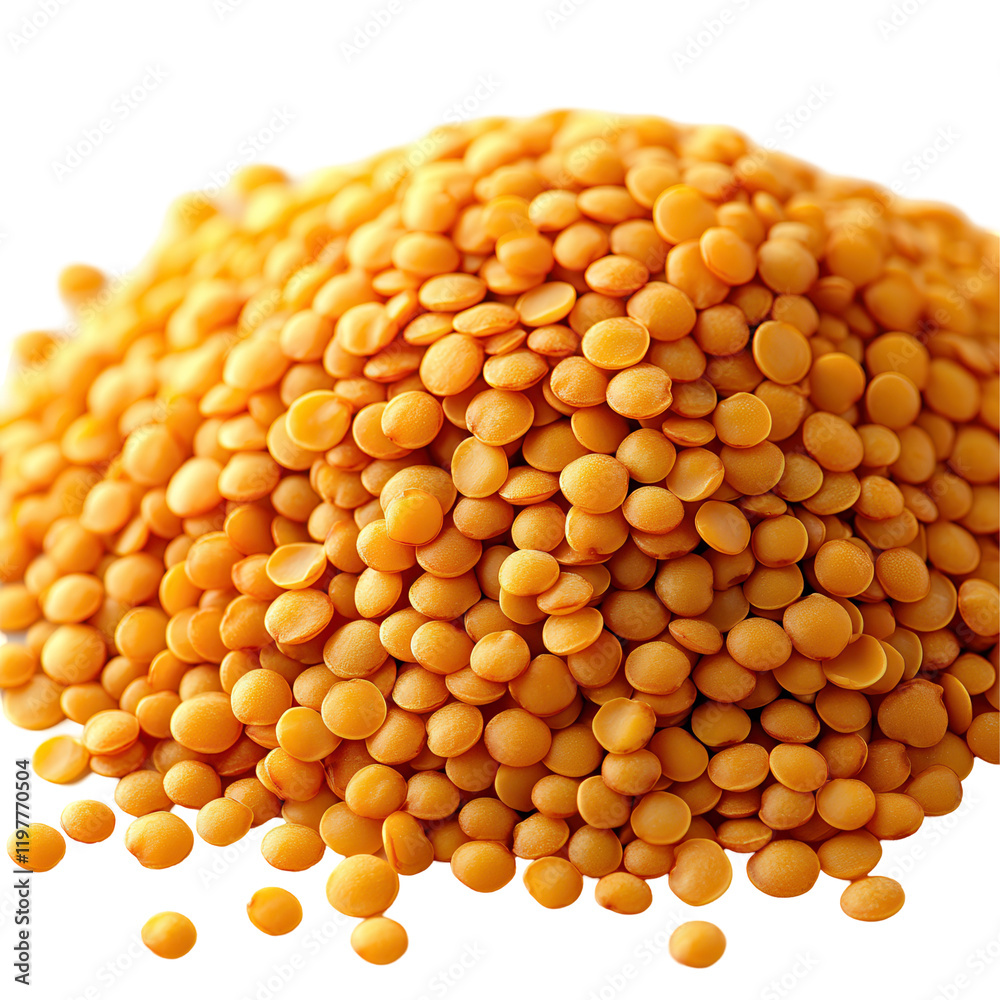 Yellow lentils piled on a white background ready for cooking or culinary preparation isolated on transparent background Yellow lentils piled on a white background ready for cooking or culinary preparation isolated on transparent background